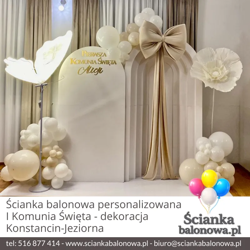 ścianka balonowa na pierwszą komunię świętą konstancin jeziorna