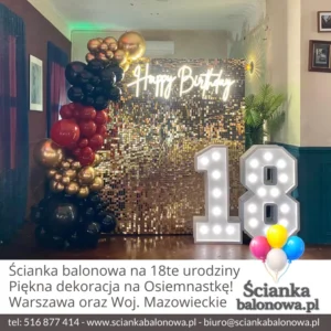 ścianka balonowa dekoracja na 18te urodziny w Warszawie